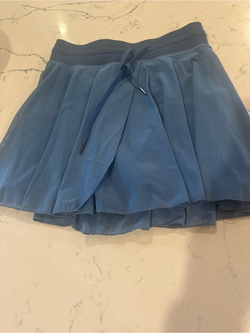 HALARA Blue Layered Mesh Mini Skort with Drawstring, lined shorts, 2 tops